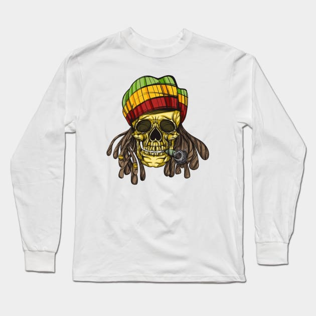 Skull Dreadlocks Cigarette Rastaman And Beret Long Sleeve T-Shirt by I'll do the best tees